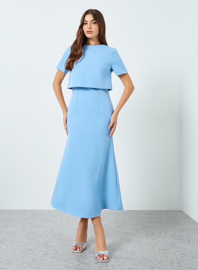 Styli Women Blue Short Sleeves A-Line Maxi Dress - Image 1